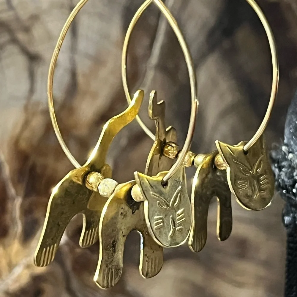 Kitty Gold Engraved Hoop Earrings